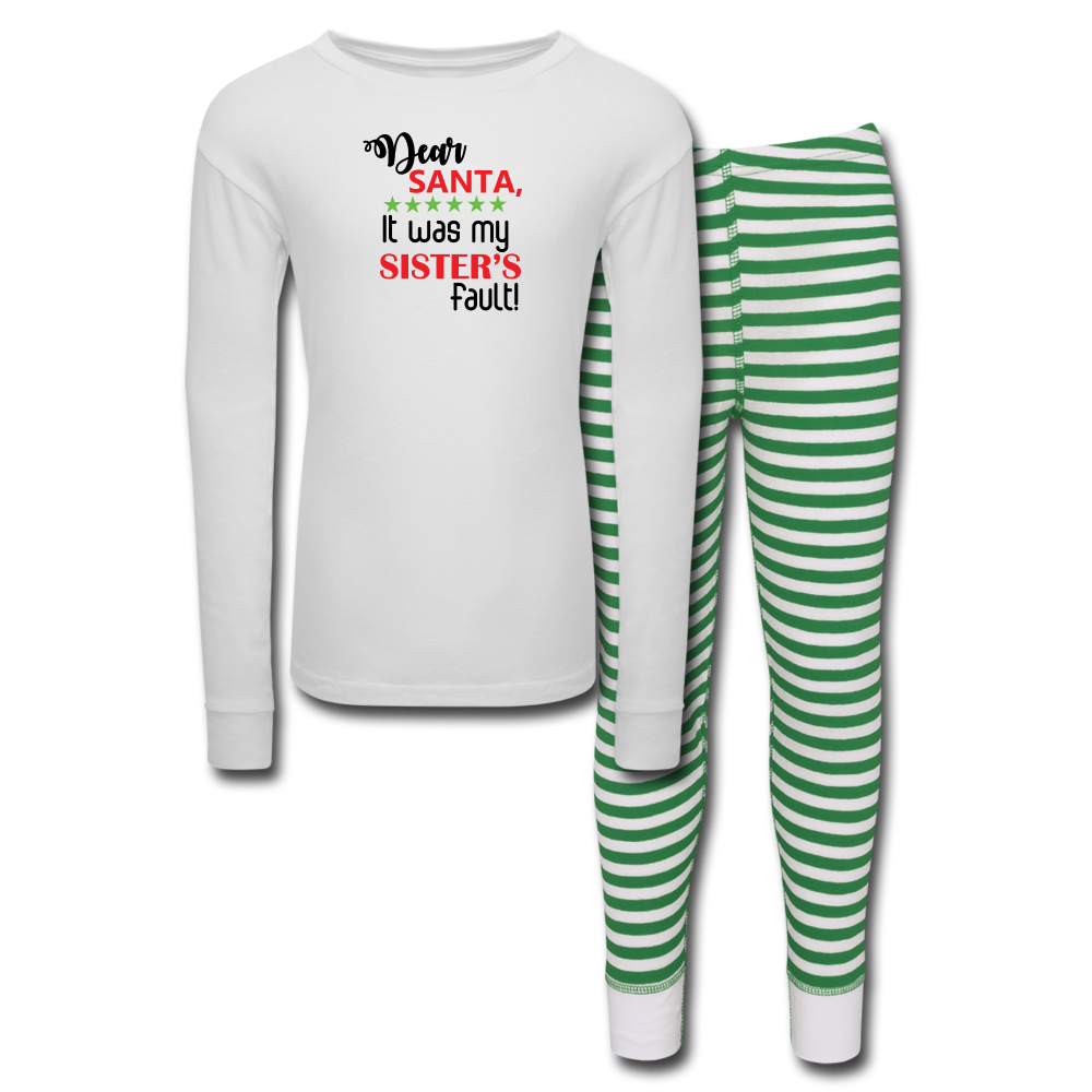 Kids’ Pajama Set For Boys - white/green stripe