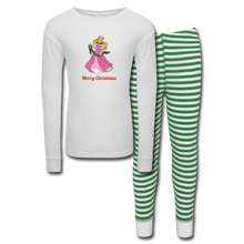Load image into Gallery viewer, Girls&#39; Holiday Pajama Set - white/green stripe