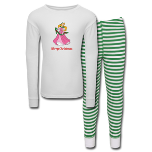 Girls' Holiday Pajama Set - white/green stripe