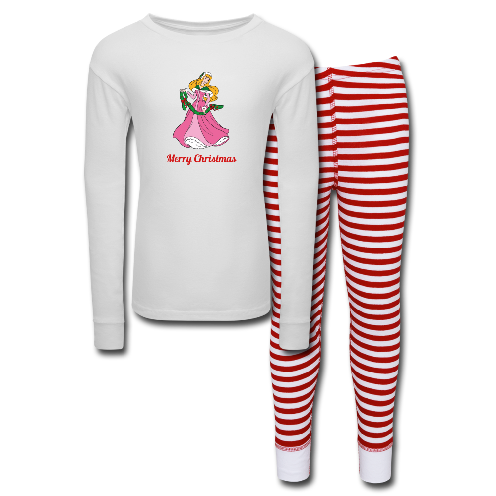Girls' Holiday Pajama Set - white/red stripe