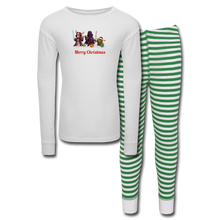 Load image into Gallery viewer, Kids’ Holiday Pajama Set - white/green stripe
