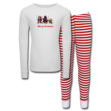 Load image into Gallery viewer, Kids’ Holiday Pajama Set - white/red stripe