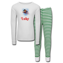 Load image into Gallery viewer, Holiday Kids’ Pajama Set Superman - white/green stripe