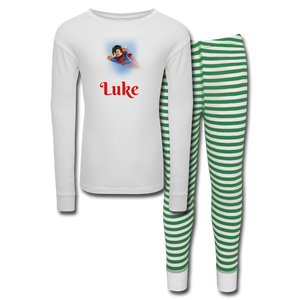 Holiday Kids’ Pajama Set Superman - white/green stripe